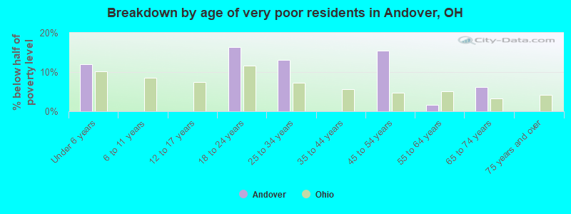 Breakdown by age of very poor residents in Andover, OH