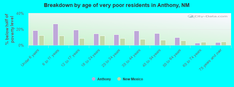 Breakdown by age of very poor residents in Anthony, NM