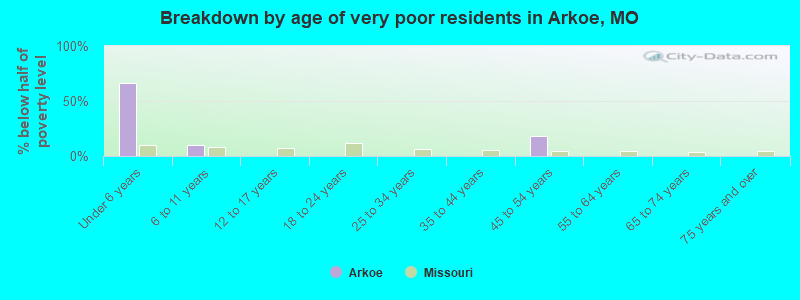 Breakdown by age of very poor residents in Arkoe, MO