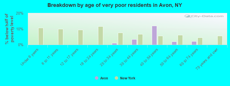Breakdown by age of very poor residents in Avon, NY