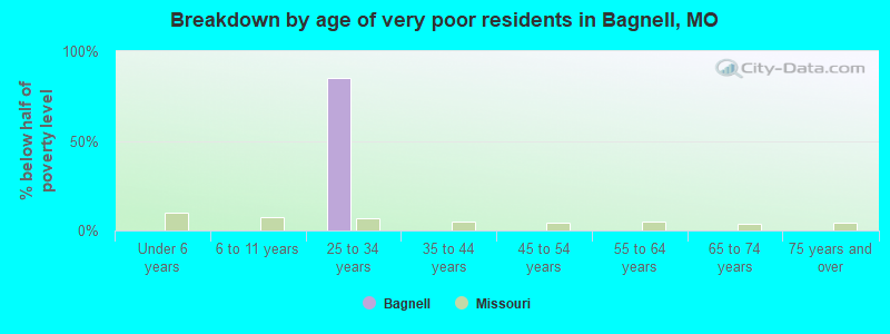 Breakdown by age of very poor residents in Bagnell, MO