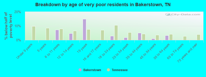 Breakdown by age of very poor residents in Bakerstown, TN