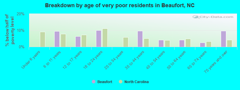 Breakdown by age of very poor residents in Beaufort, NC