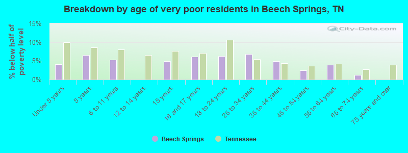 Breakdown by age of very poor residents in Beech Springs, TN