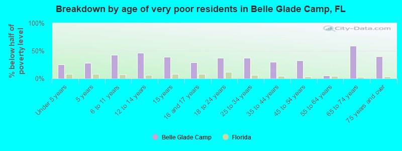 Breakdown by age of very poor residents in Belle Glade Camp, FL
