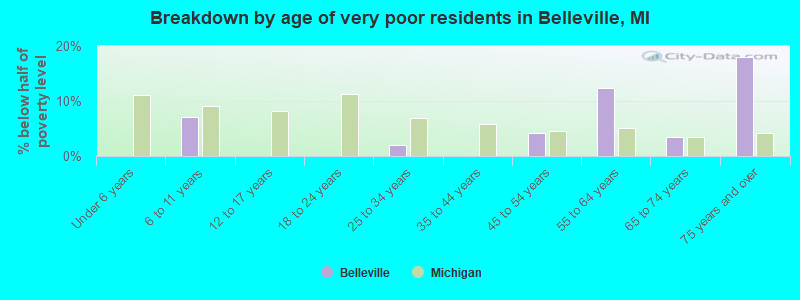 Breakdown by age of very poor residents in Belleville, MI