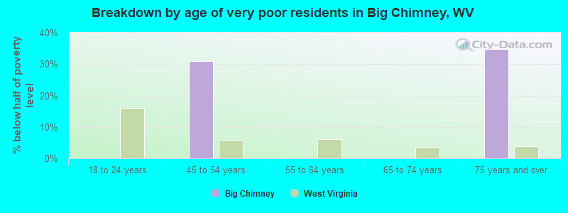 Breakdown by age of very poor residents in Big Chimney, WV