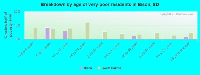 Breakdown by age of very poor residents in Bison, SD