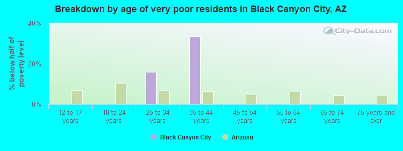 Breakdown by age of very poor residents in Black Canyon City, AZ