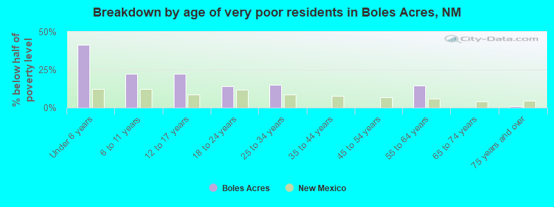 Breakdown by age of very poor residents in Boles Acres, NM
