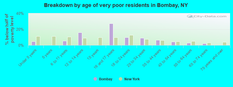 Breakdown by age of very poor residents in Bombay, NY