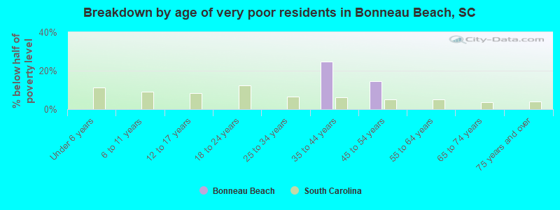 Breakdown by age of very poor residents in Bonneau Beach, SC