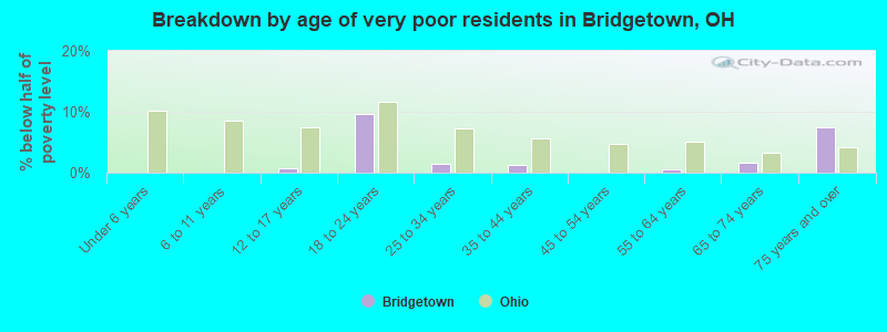 Breakdown by age of very poor residents in Bridgetown, OH
