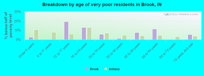 Breakdown by age of very poor residents in Brook, IN