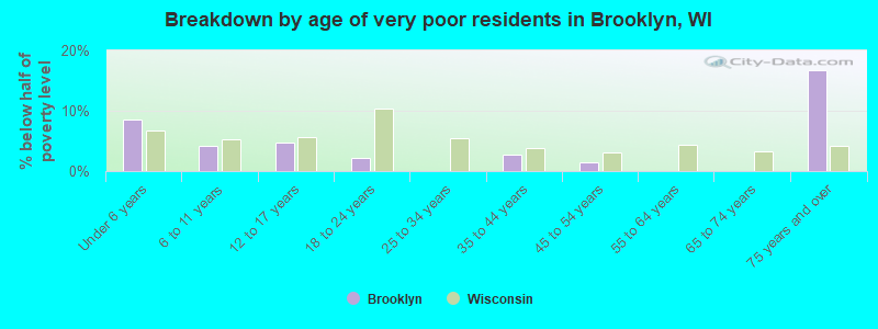 Breakdown by age of very poor residents in Brooklyn, WI