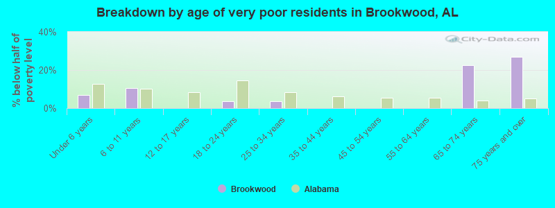 Breakdown by age of very poor residents in Brookwood, AL