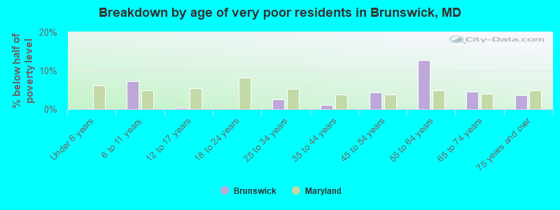 Breakdown by age of very poor residents in Brunswick, MD