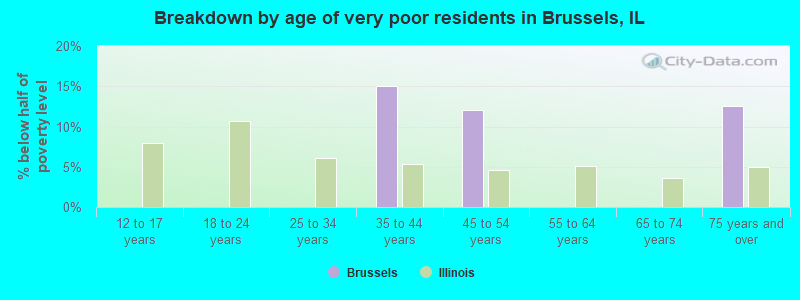 Breakdown by age of very poor residents in Brussels, IL