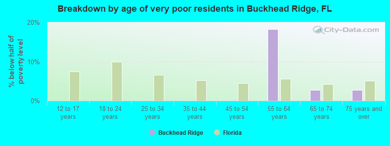 Breakdown by age of very poor residents in Buckhead Ridge, FL