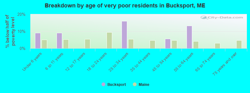 Breakdown by age of very poor residents in Bucksport, ME