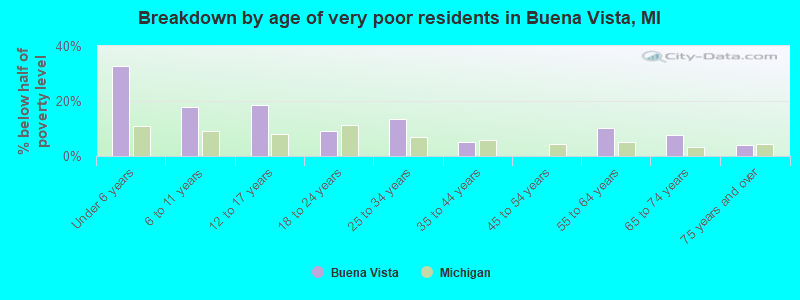 Breakdown by age of very poor residents in Buena Vista, MI
