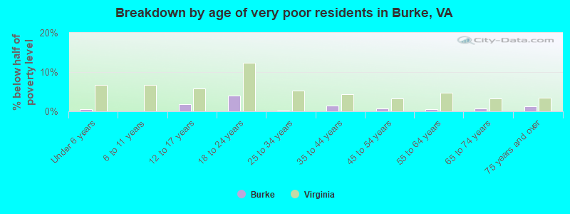 Breakdown by age of very poor residents in Burke, VA