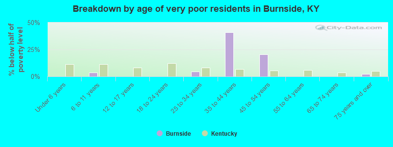 Breakdown by age of very poor residents in Burnside, KY