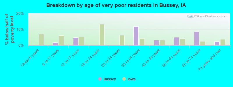 Breakdown by age of very poor residents in Bussey, IA