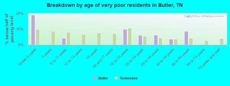 Breakdown by age of very poor residents in Butler, TN