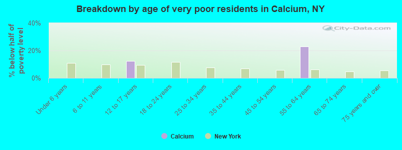 Breakdown by age of very poor residents in Calcium, NY