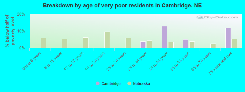 Breakdown by age of very poor residents in Cambridge, NE