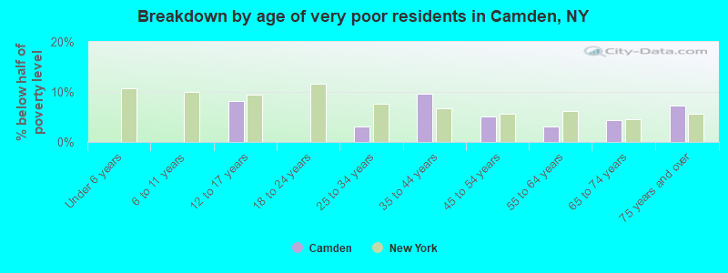 Breakdown by age of very poor residents in Camden, NY