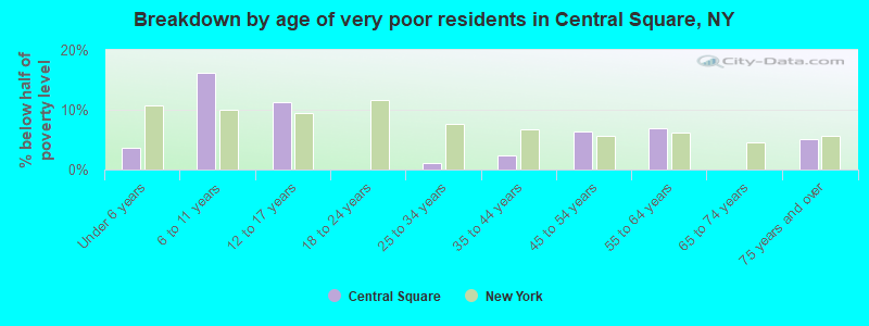 Breakdown by age of very poor residents in Central Square, NY