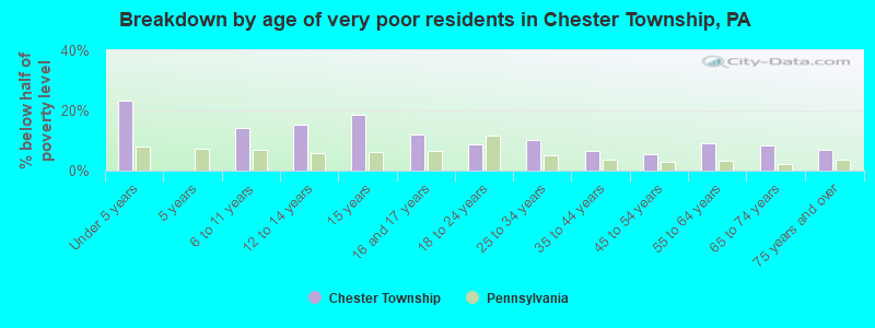 Breakdown by age of very poor residents in Chester Township, PA