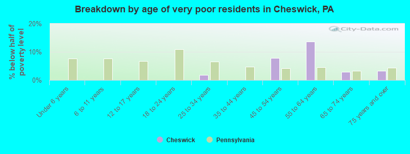 Breakdown by age of very poor residents in Cheswick, PA