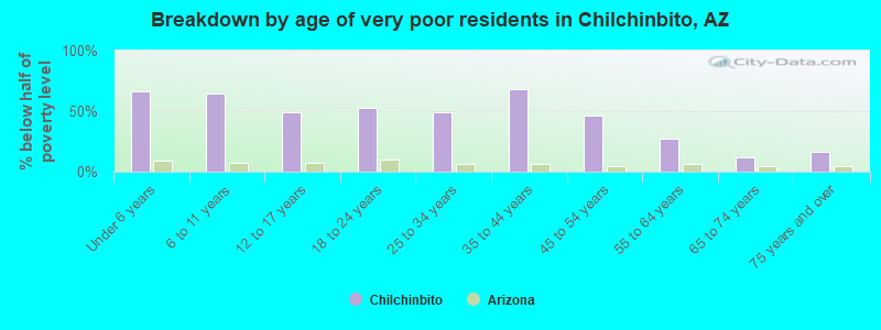 Breakdown by age of very poor residents in Chilchinbito, AZ