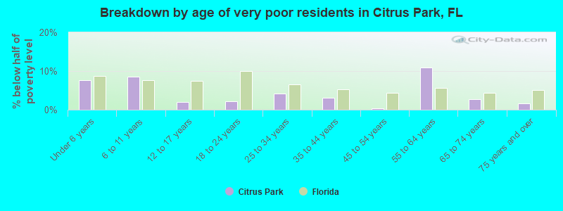 Breakdown by age of very poor residents in Citrus Park, FL