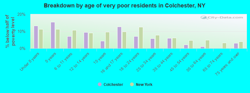 Breakdown by age of very poor residents in Colchester, NY