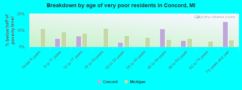Breakdown by age of very poor residents in Concord, MI