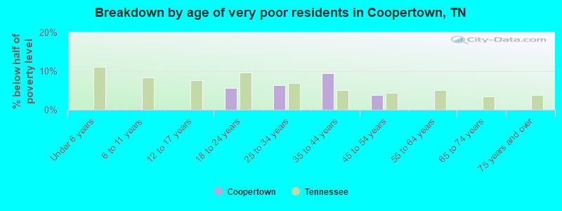 Breakdown by age of very poor residents in Coopertown, TN