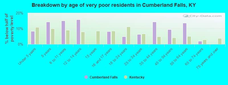 Breakdown by age of very poor residents in Cumberland Falls, KY