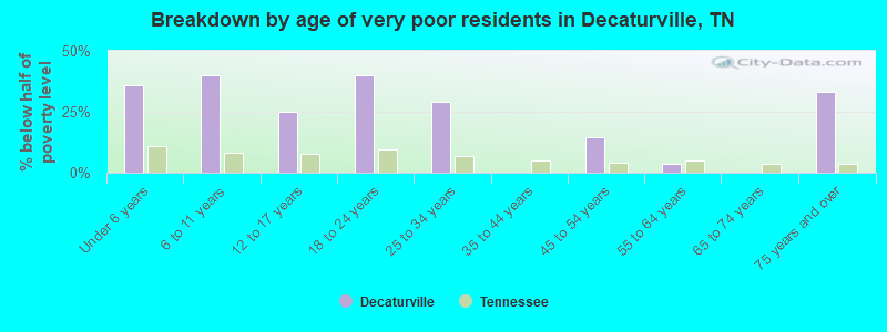 Breakdown by age of very poor residents in Decaturville, TN