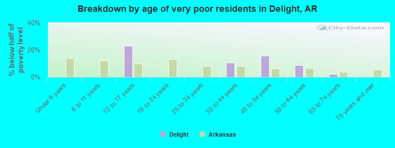 Breakdown by age of very poor residents in Delight, AR