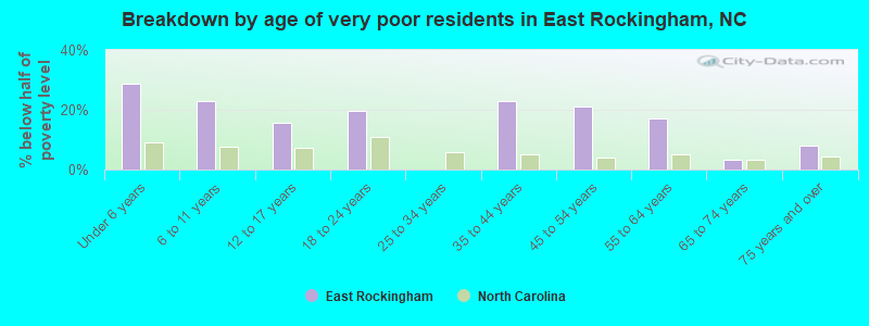 Breakdown by age of very poor residents in East Rockingham, NC