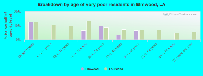 Breakdown by age of very poor residents in Elmwood, LA