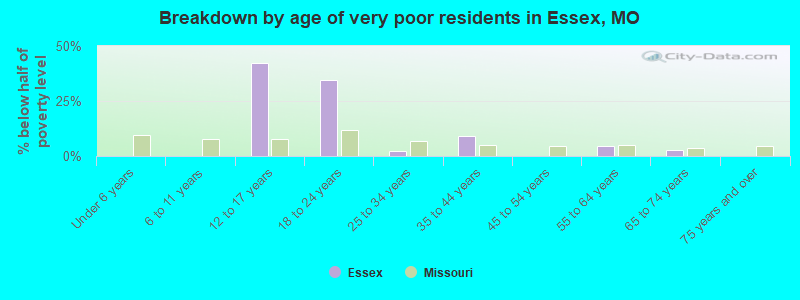Breakdown by age of very poor residents in Essex, MO