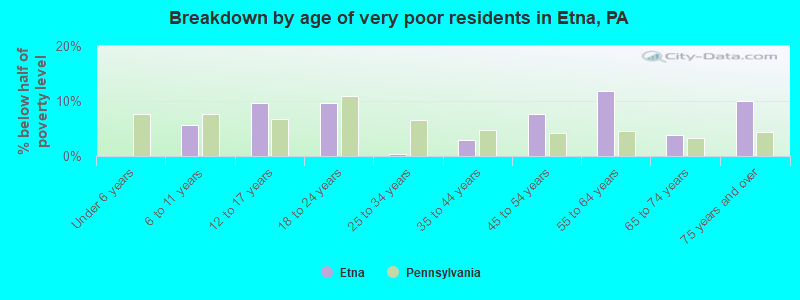 Breakdown by age of very poor residents in Etna, PA