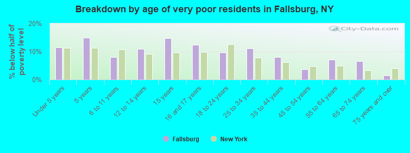 Breakdown by age of very poor residents in Fallsburg, NY