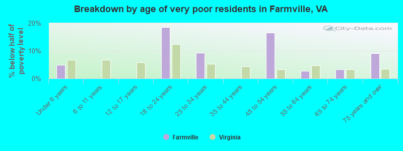 Breakdown by age of very poor residents in Farmville, VA