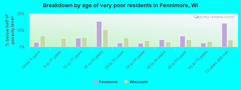 Breakdown by age of very poor residents in Fennimore, WI